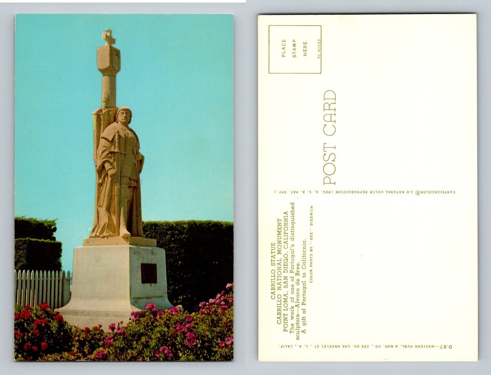 San Diego CA-California, Cabrillo Statue Point Loma Monument, Vintage Postcard