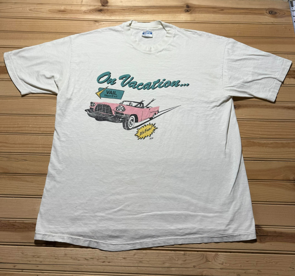 Vintage 80s 90s On Vacation Pink Car Road Trip Vail Colorado Souvenir Shirt XXL