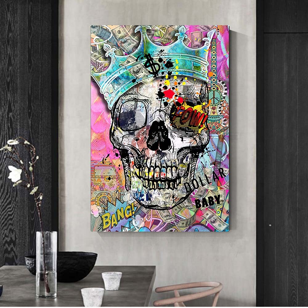 Abstract Skull Poster and Print Street Graffiti Art Canvas Painting Wall Picture-image