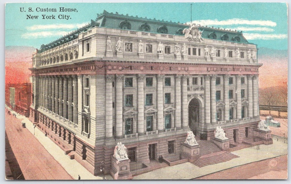 Vintage U.S. Custom House New York City Linen Postcard 1939
