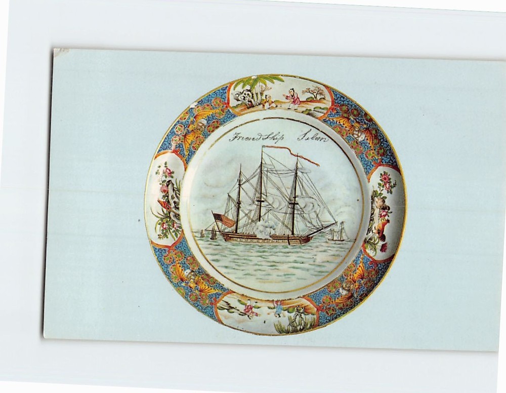Postcard Chinese export porcelain dinner plate Peabody Museum of Salem MA USA