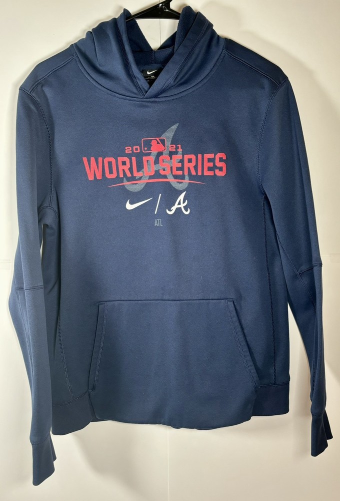 Atlanta Braves Hoodie Kids XL 18/20 Blue Nike Dri Fit Sweatshirt Sweater MLB