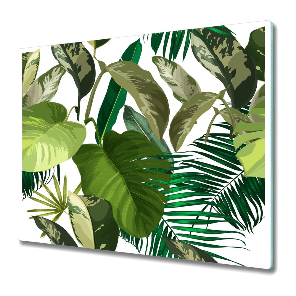 Glass Worktop Kitchen Chopping Board Tropical Green Forest Leaves Watercolour