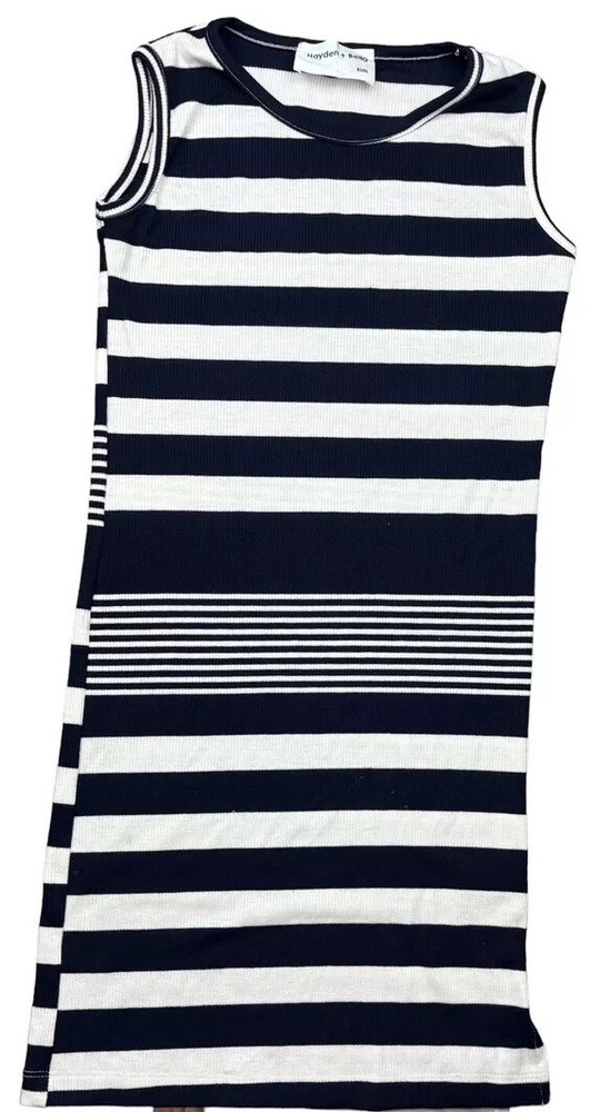 Hayden Bella Girls Blue And White Striped Stretch Knit Sleeveless Dress Size 6/7