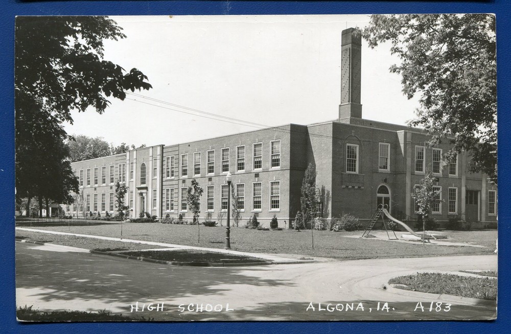 Algona Iowa ia High School Tower real photo postcard RPPC #1