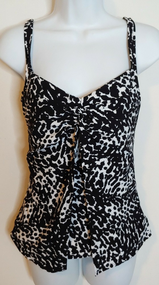 Lands End Black & White Abstract Graphic Tankini Top 6 New Adjustable Straps-image