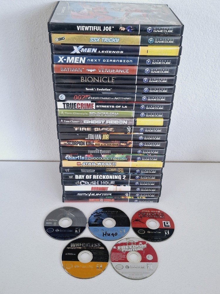 Lot Of 28 Nintendo GameCube Games; Viewtiful Joe, X-Men, WWE, SSX Tricky, Turok