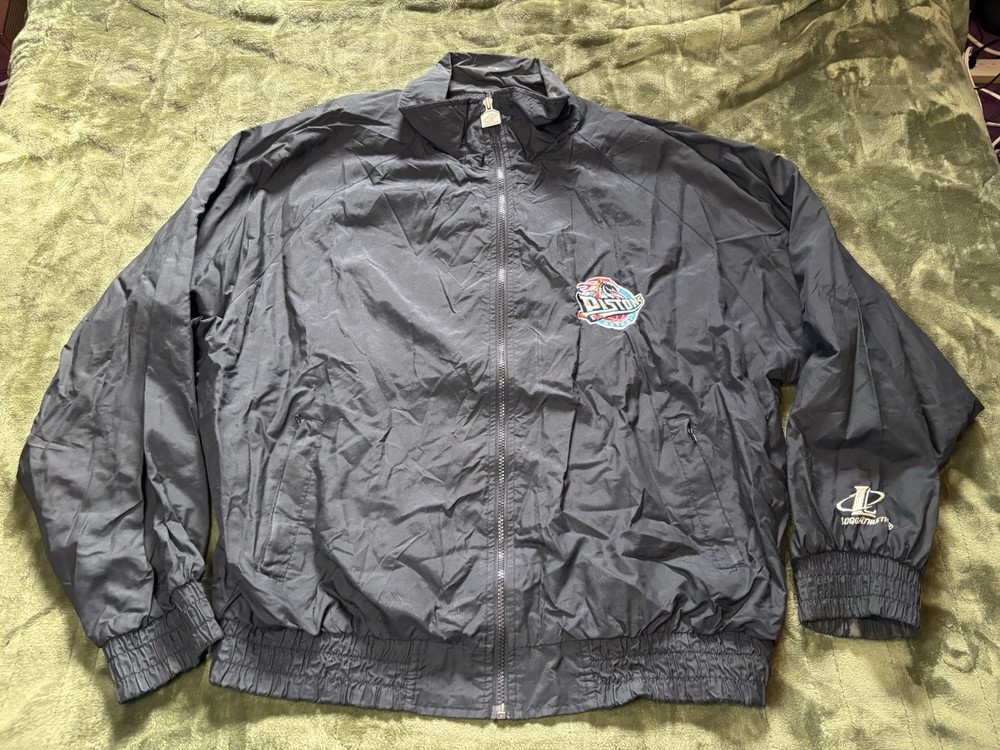 Vintage Detroit Pistons Windbreaker Jacket Mens XL Black Full Zip Logo Athletic