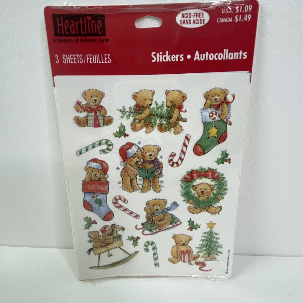 Hallmark Heartline Christmas Stickers Acid Free Bears Candy Canes Sealed NIP NOS-image