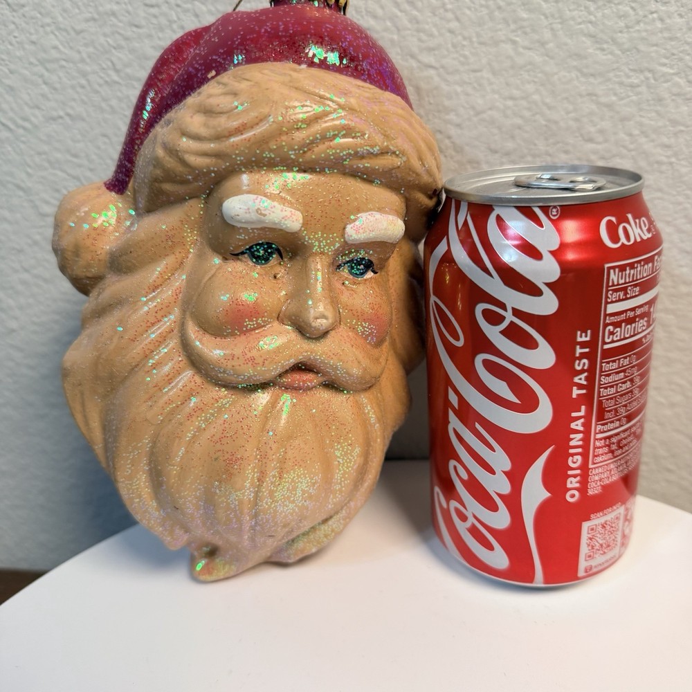 Vintage Holiday Time Santa Head Ornament Father Christmas Plastic 7