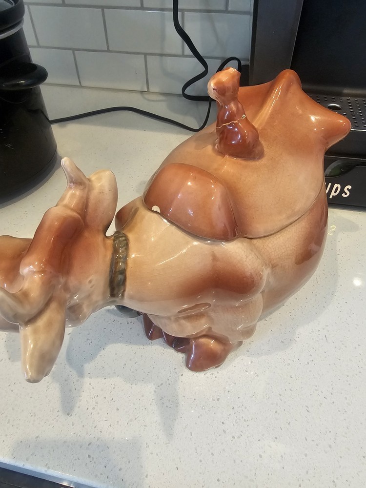 Vintage Brush McCoy Elsie the Cow w/Winking Cat Cookie Jar - W10 USA DAMAGED