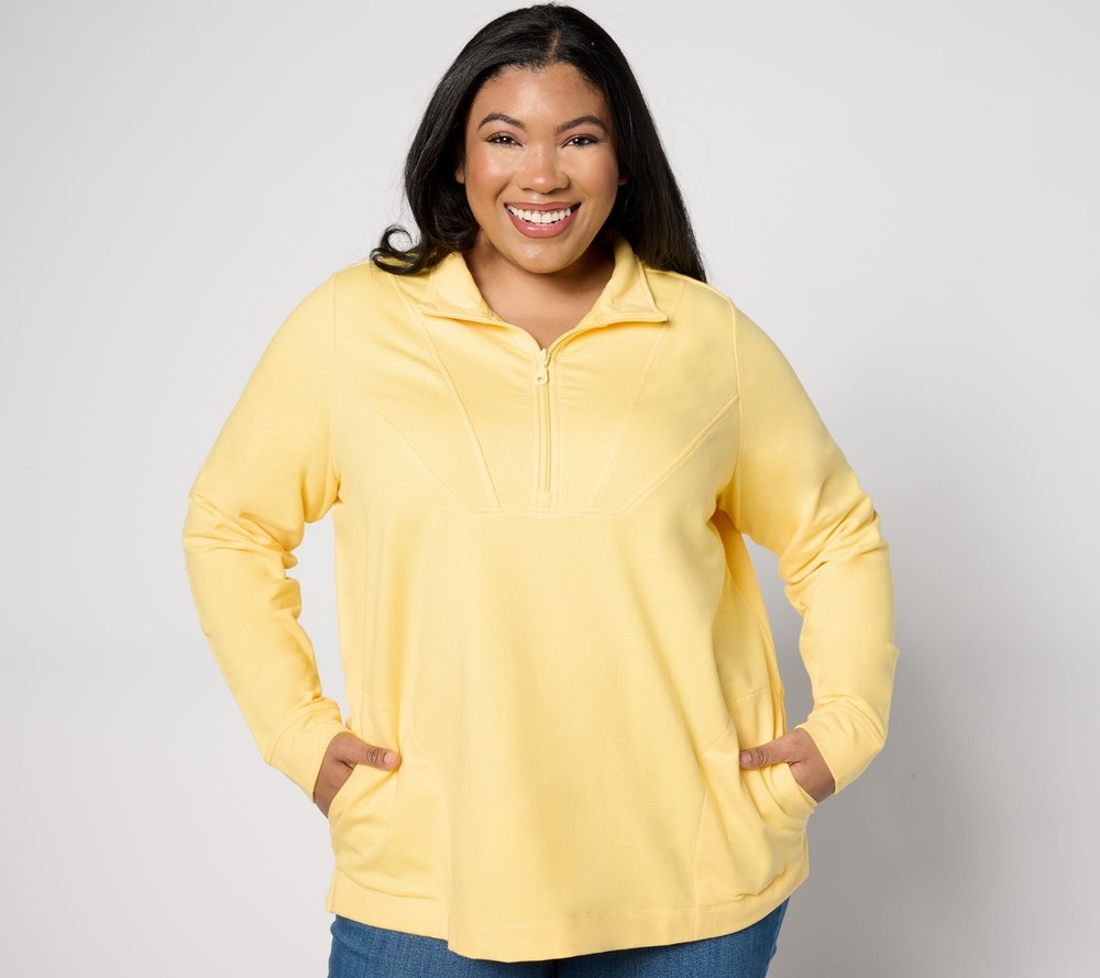 Sport Savvy Women's Top Sz XS French Terry Seamed Half-Zip Yellow A631103