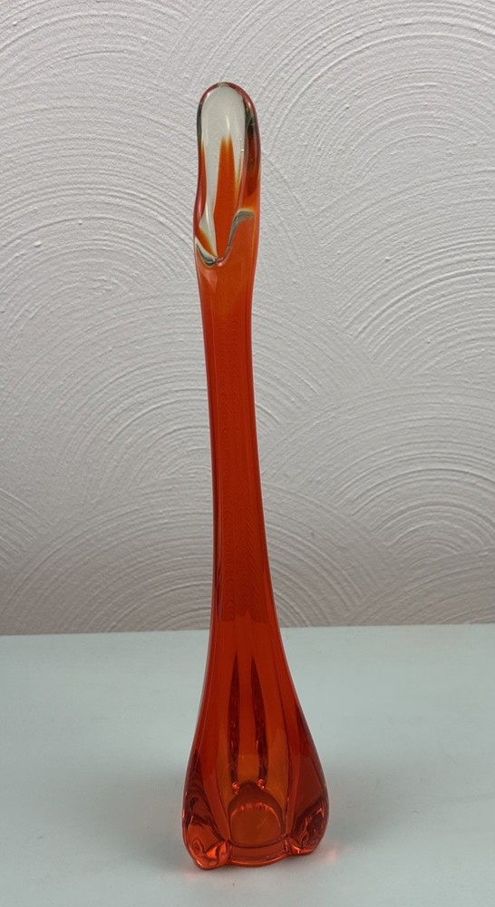 Vintage Viking Glass 12-Inch 3 Foil Drape Persimmon Orange Swung Glass Bud Vase