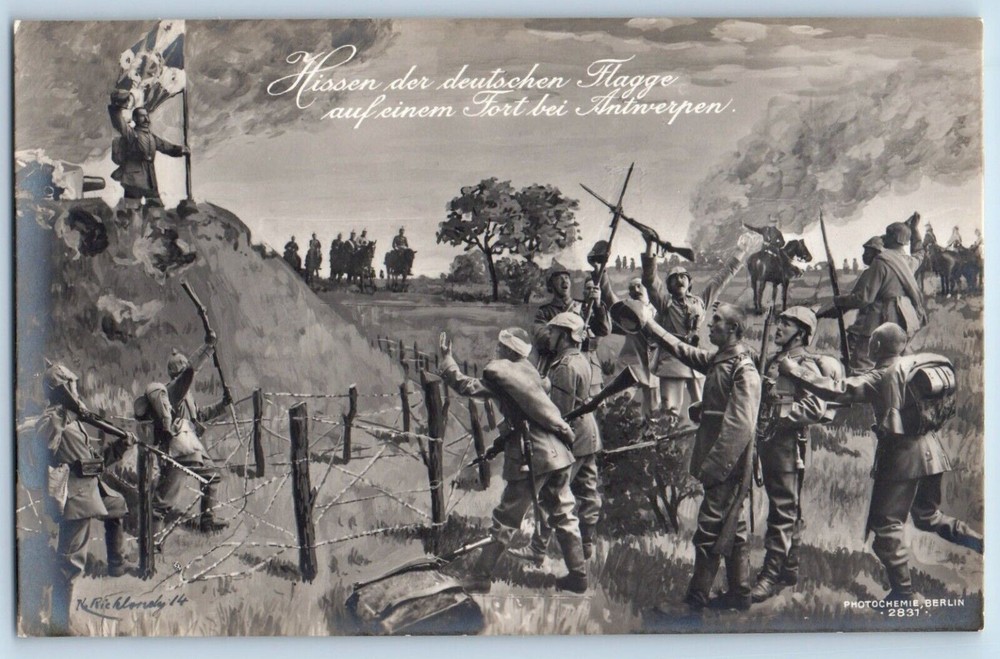 Germany Postcard RPPC Photo WWI Propaganda Military Soldier Fort Antwerp c1910s