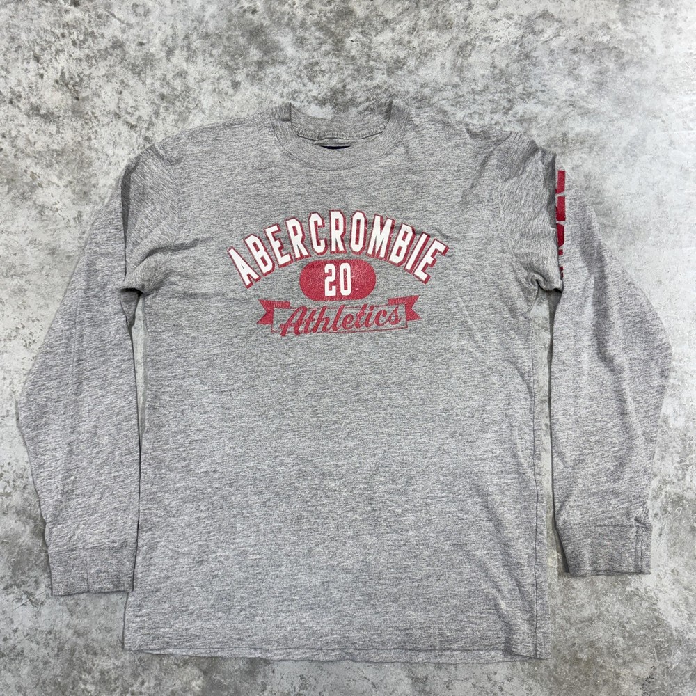 Abercrombie Shirt Mens small Gray Long Sleeve Athletics Graphic Tee Logo Casual