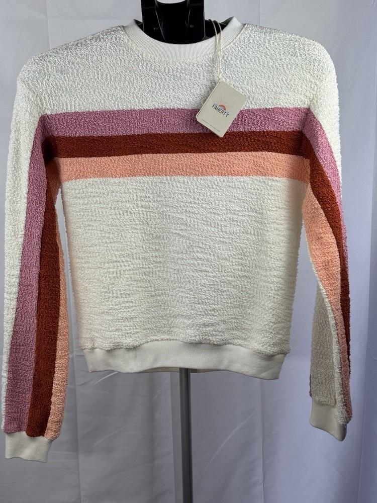 Faherty Vista Striped Pullover Womens XXS Peach Nectar Terry Sweatshirt NWT