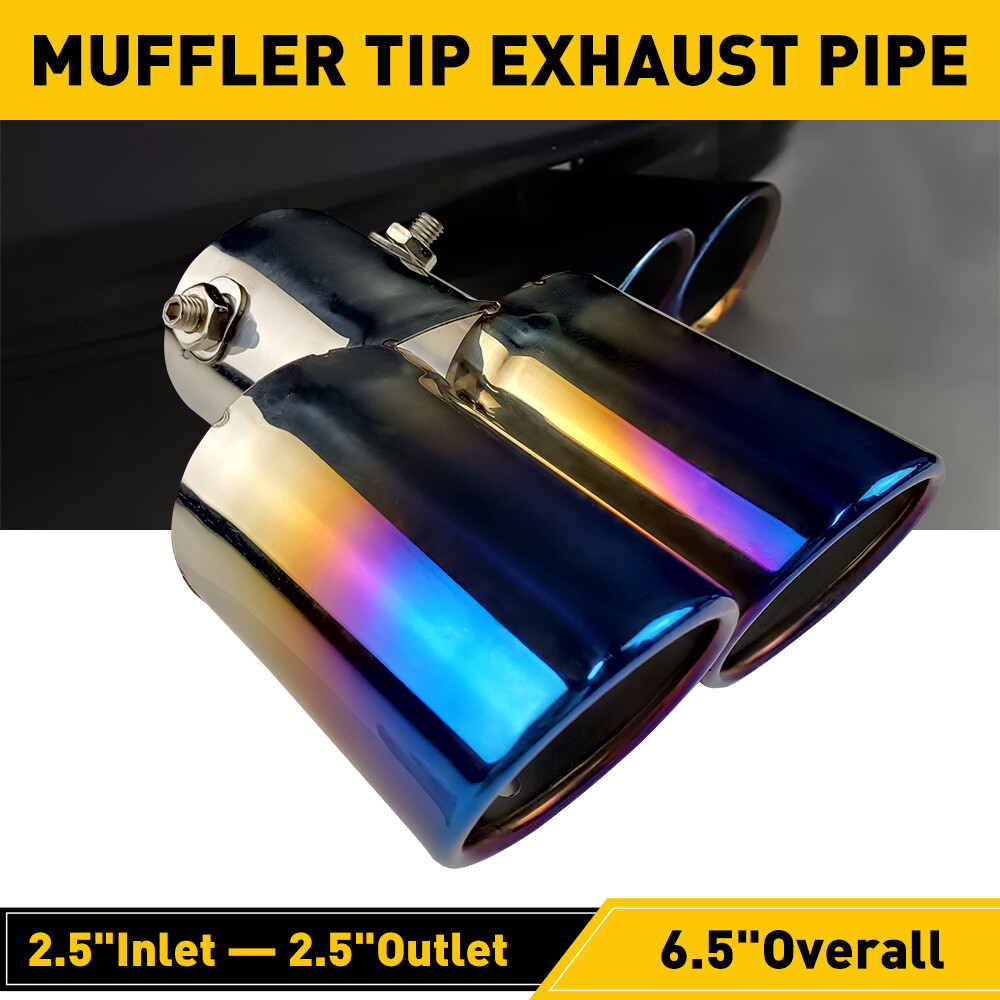 Car Rear Exhaust Pipe Tail Muffler Tip Blue Burnt Stainless Steel Accessories US