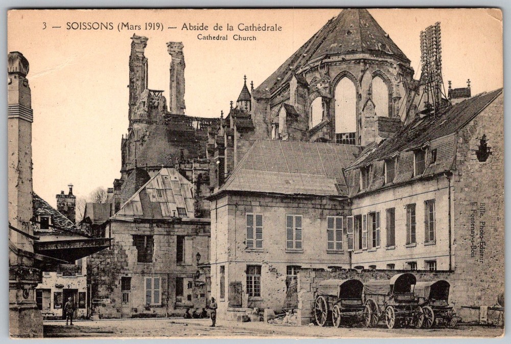 Antique Postcard Cathedral Abside Apse Ruins Soissons, Fr 1910s