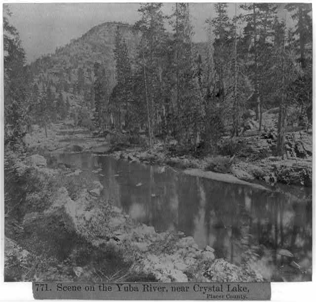 Scene on the Yuba River,near Crystal Lake,Placer County,California,CA,1866