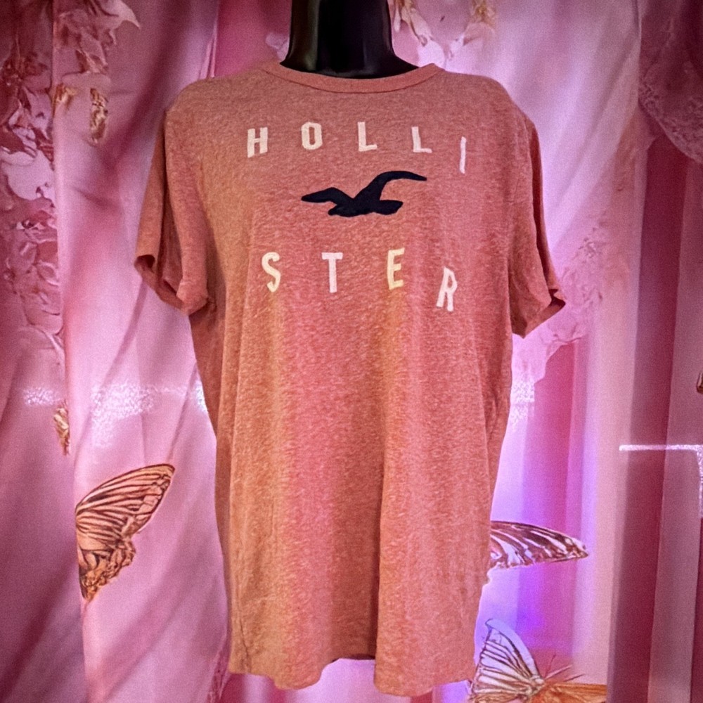 Hollister Pink Logo Graphic Print Crew Neck Short Sleeve T-Shirt Men's M