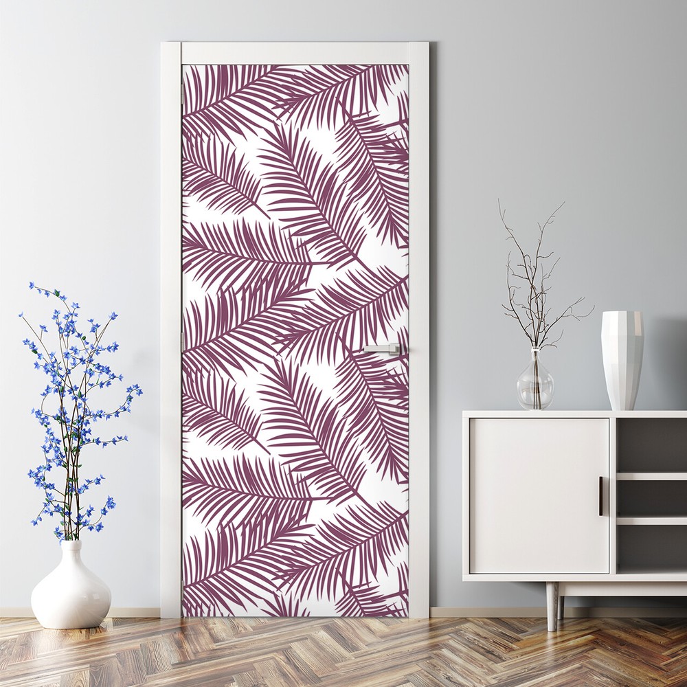 Purple palm leaves removable self-adhesive door mural peel and stick decal