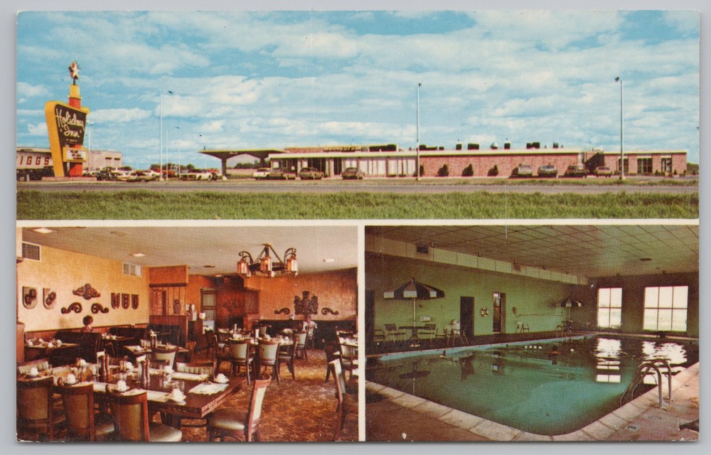 Roadside~Parking Lot Dining Room & Pool of Holiday Inn~Vintage Postcard
