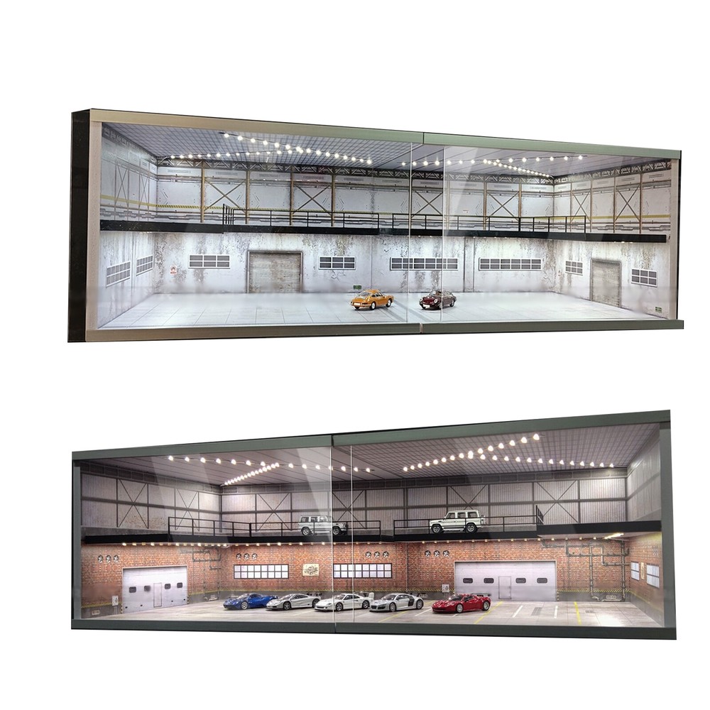 Diorama 1/64 Car Garage Showroom Model LED Lighting Scene Display Model Gift