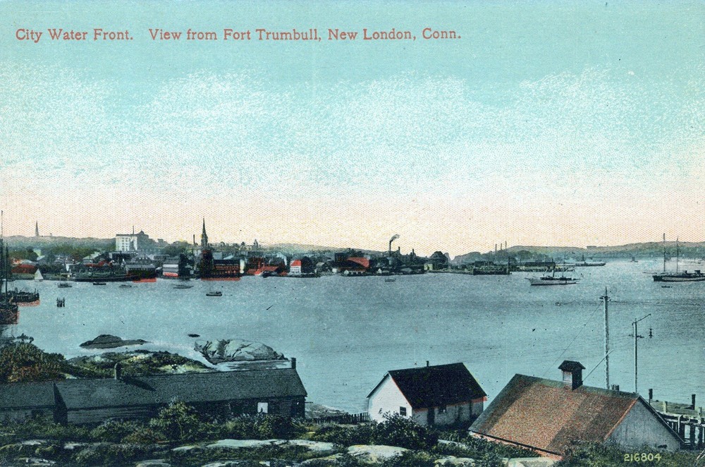 City Water Front. View From Fort Trumbull. New London,CT 1915 Postcard
