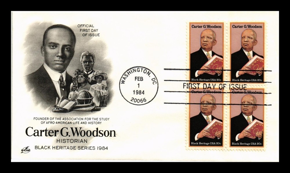 Us Cover Carter G Woodson Black Heritage First Day Issue Block Of 4 Artcraft
