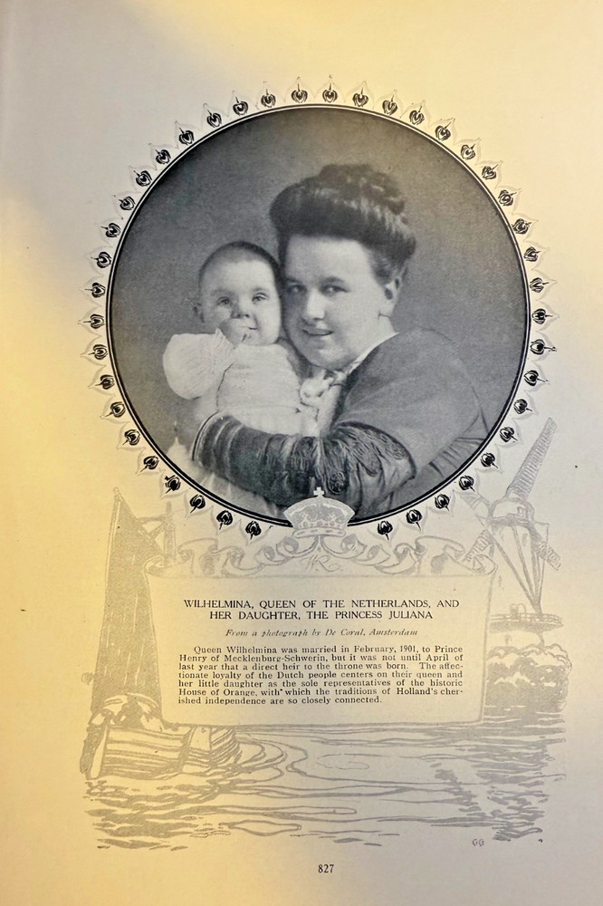 1910 Vintage Magazine Illustration Queen Wilhelmina Holding Daughter Juliana
