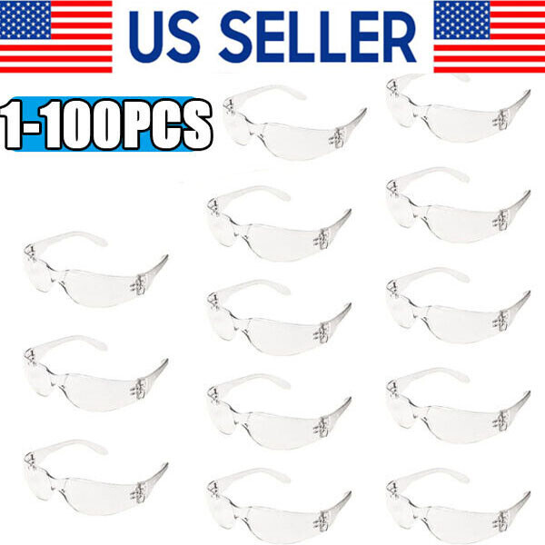 200Pack Protective Safety Glasses Clear Lens lot Eyewear Anti Scratch Work UV US