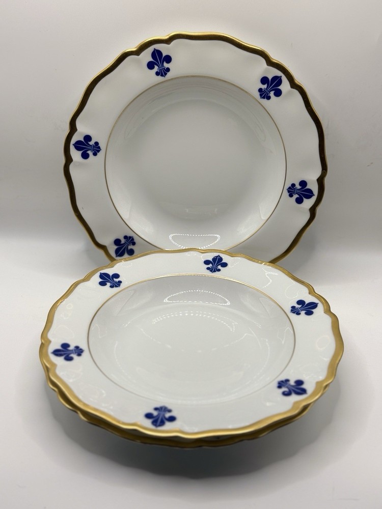 Set Of 3 Gold Trimmed  FLEUR DE LIS Porcelain Salad Plates