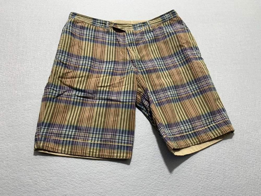 Polo Ralph Lauren Reversible Shorts Men 34 Brown Blue Plaid / Khaki Cotton