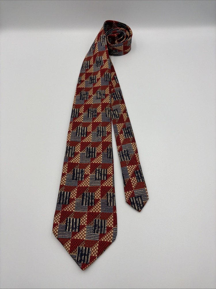 Fumagalli's Italian Made Silk Mens Tie Red, Ivory and Navy 56