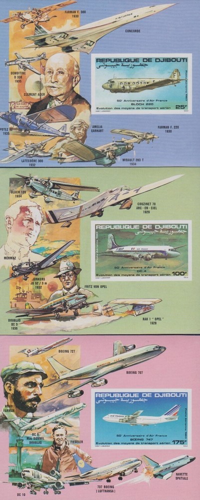 Djibouti MNH Sc C177-79 IMPERF  S/S Mi Bk 76-78B Value  60 Euro  Airplanes
