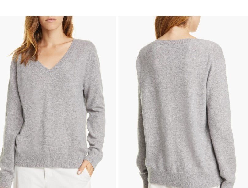 Vince Weekend V-neck Cashmere Pullover Sweater In Heather Gray XS #S7040