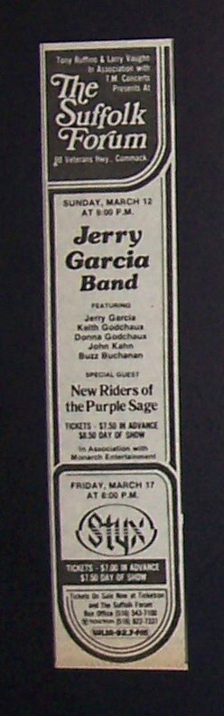 Bob Weir Outlaws Randy Newman Santana Capitol Theatre, NJ 1978 Small Concert Ad
