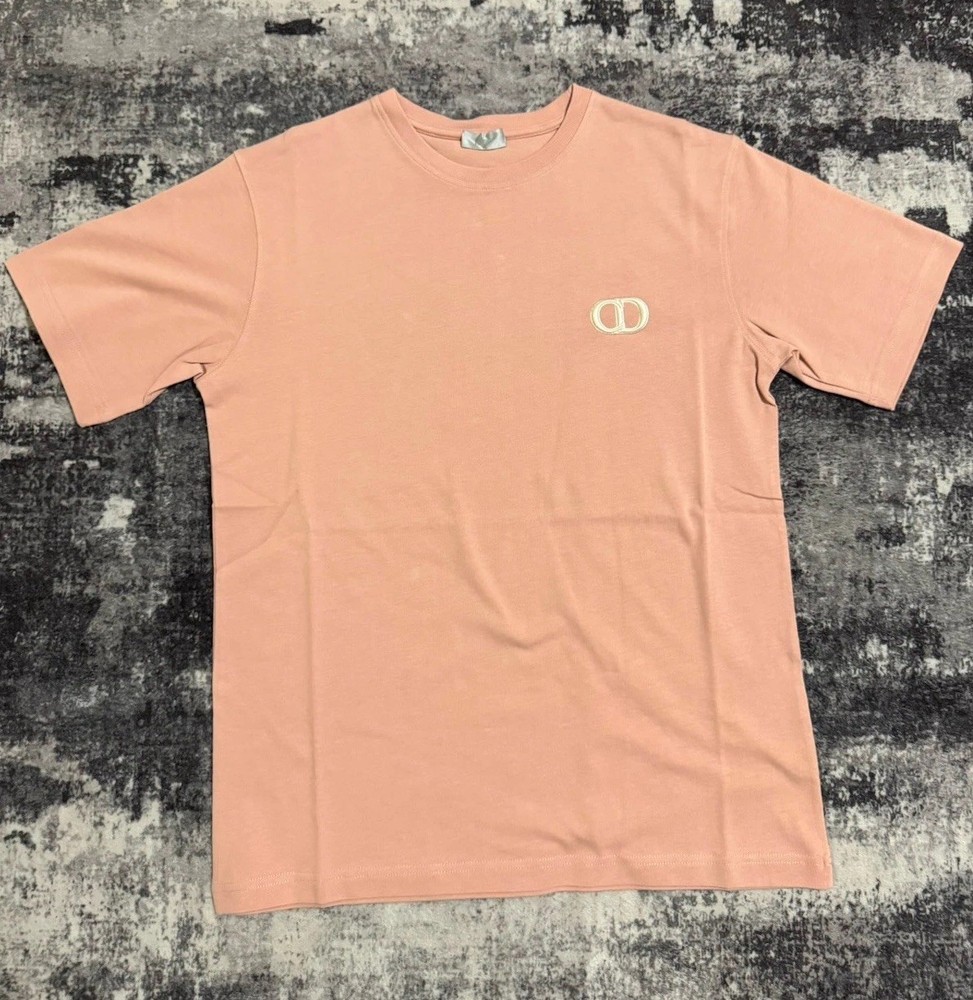 Dior CD Icon Pink Cotton Jersey Embroidered Logo Crew Neck Men's T-Shirt Sz S