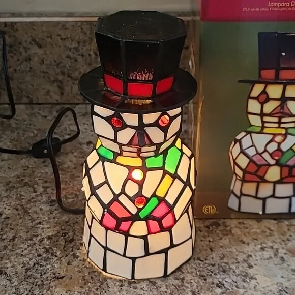 Snowman Tiffany Accent Lamp Christmas Light Winter Frosty Holiday 8