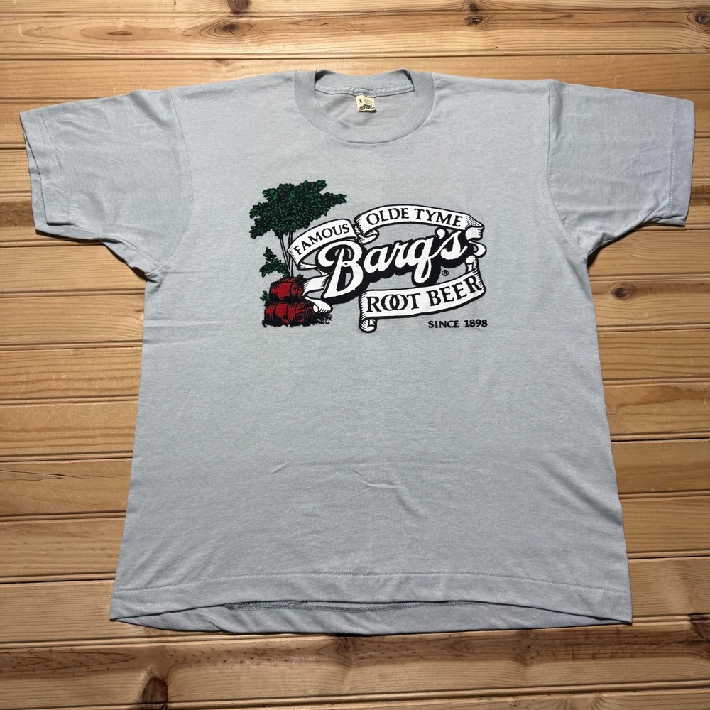 Vintage 80s Barq's Root Beer Famous Olde Tyme Soda Pop T-Shirt USA - Size Large
