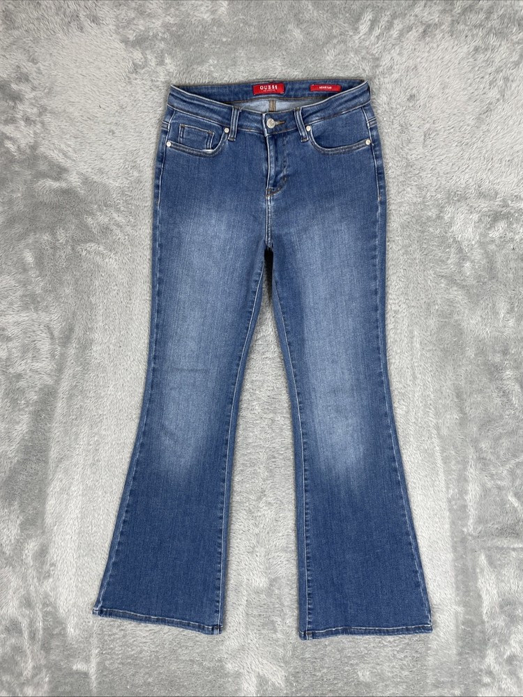 Guess Jeans Women's 28x32* Blue Mid Rise Flare Leg Stretch Pants Preppy