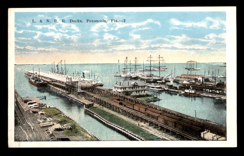 L&N  R.R. Railroad Docks Pensacola Florida FL Boats Ships Unp Postcard