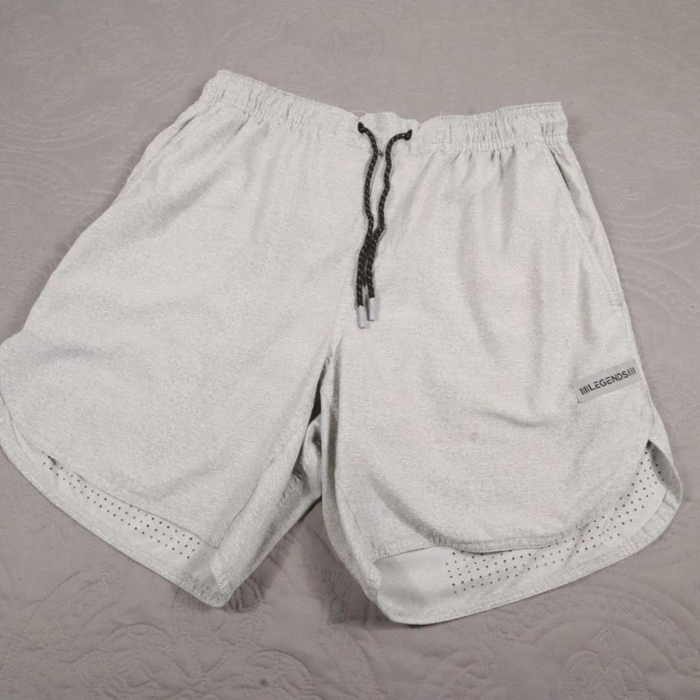 Legends Luka Shorts Mens Medium Gray Athletic Running Training Lined 2-in-1 Zip