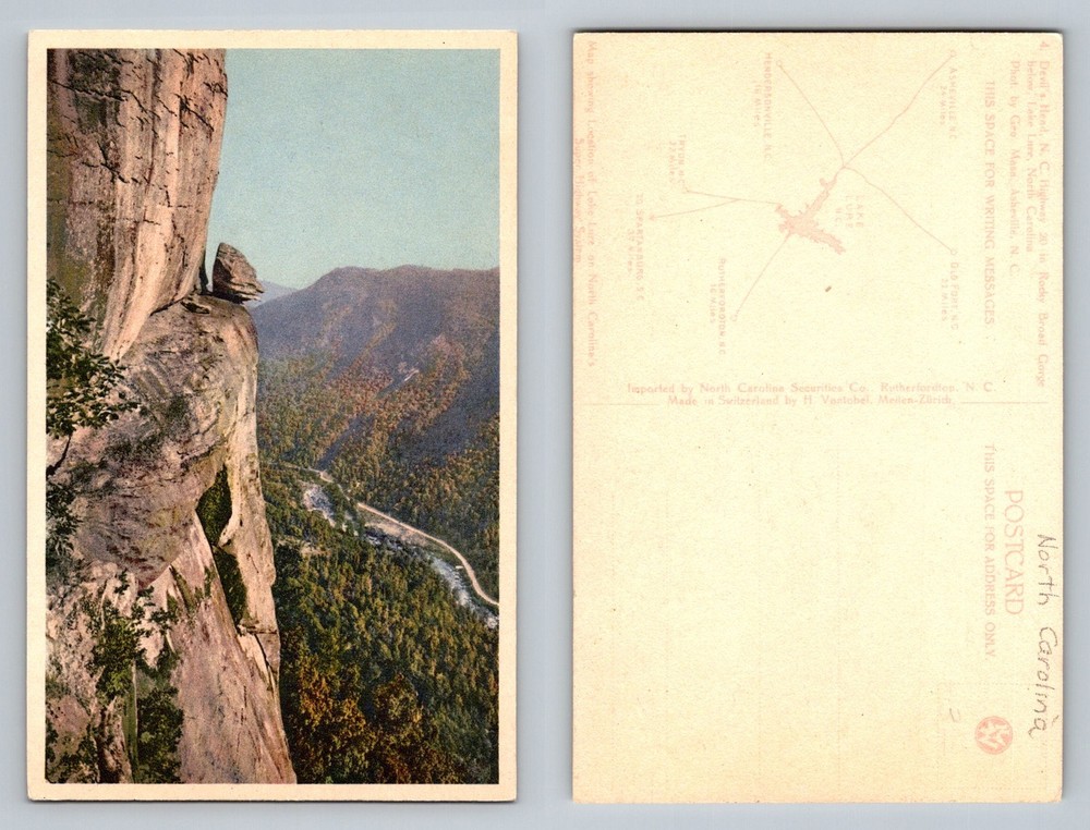 Chimney Rock, NC-North Carolina, Scenic Cliff Overlook Valley Vintage Postcard