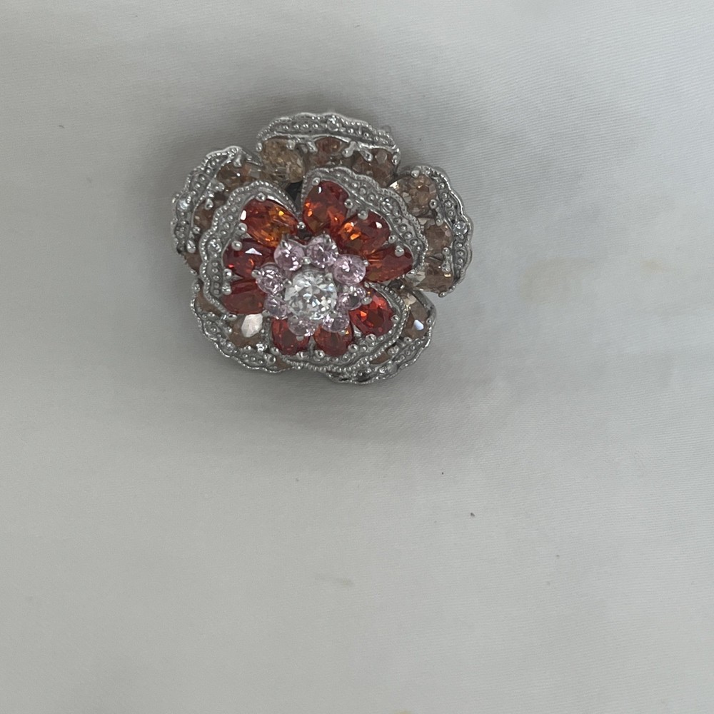 vintage orange rhinestone flower brooch/Pendant