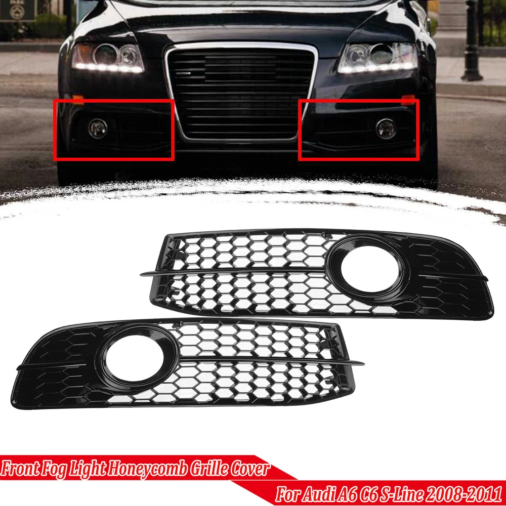For 08-11 Audi A6 C6 S-line Front Bumper Fog Light Lamp Grille Cover HONEYCOMB