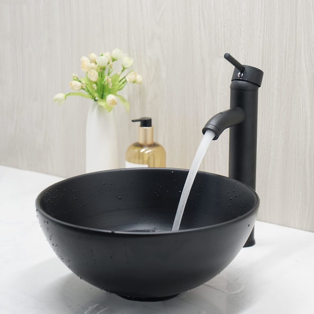 Black Bathroom Vessel Sink With Faucet And Drian 13 Inch Matte Black Bathroom