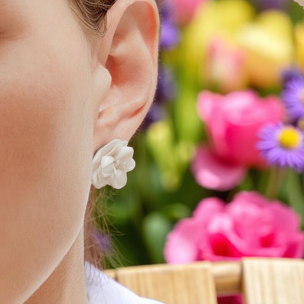 Lladro Orchid Stud Earrings Jewelry Flowers 01010229 New