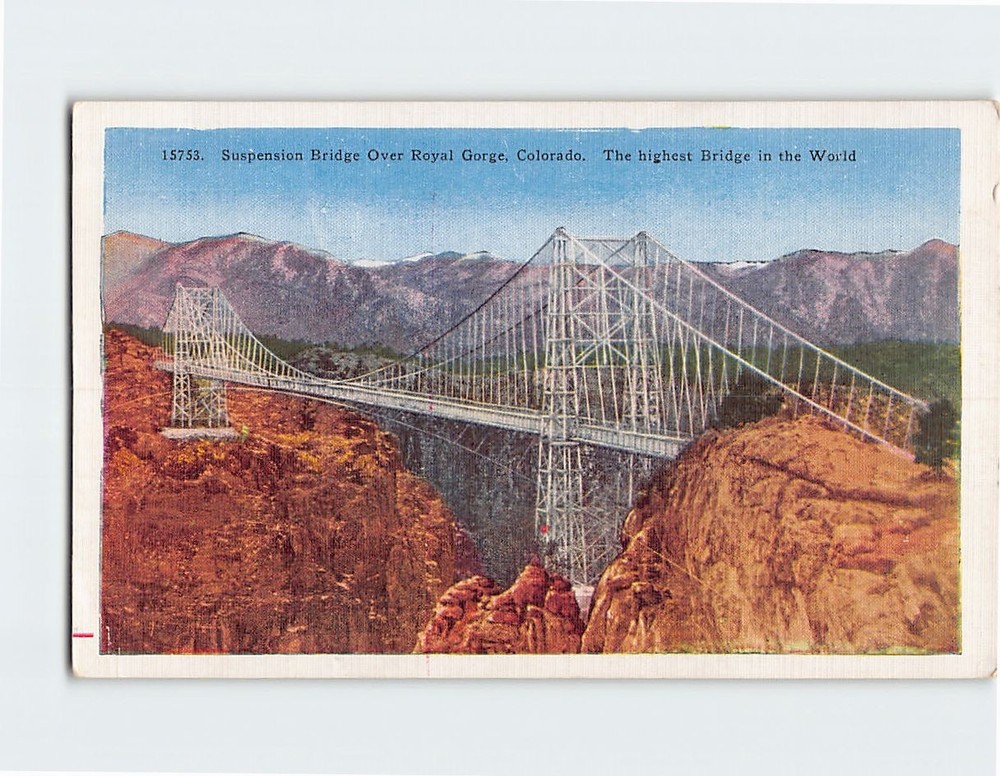Postcard Suspension Bridge Over Royal Gorge Colorado USA North America