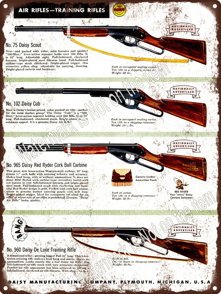 1954 Daisy Air Rifle BB Gun Pump Scout Cub De Luxe Carbine Metal Sign 9x12